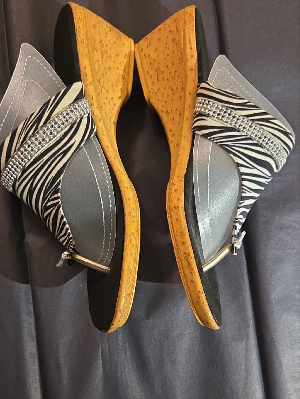 Onex Black and White Zebra-Print Thong Sandals with Rhinestone Trim - Picture 3 of 7